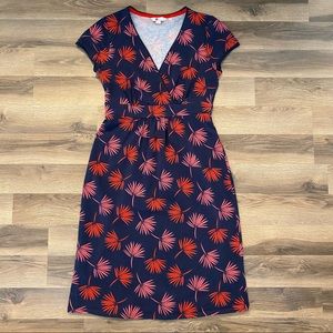 Boden Navy Pattern V Neck Short Sleeve Dress